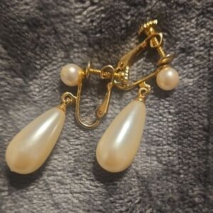 Gold-Tone Pearl Drop Clip-On Earrings - Classic Ivory